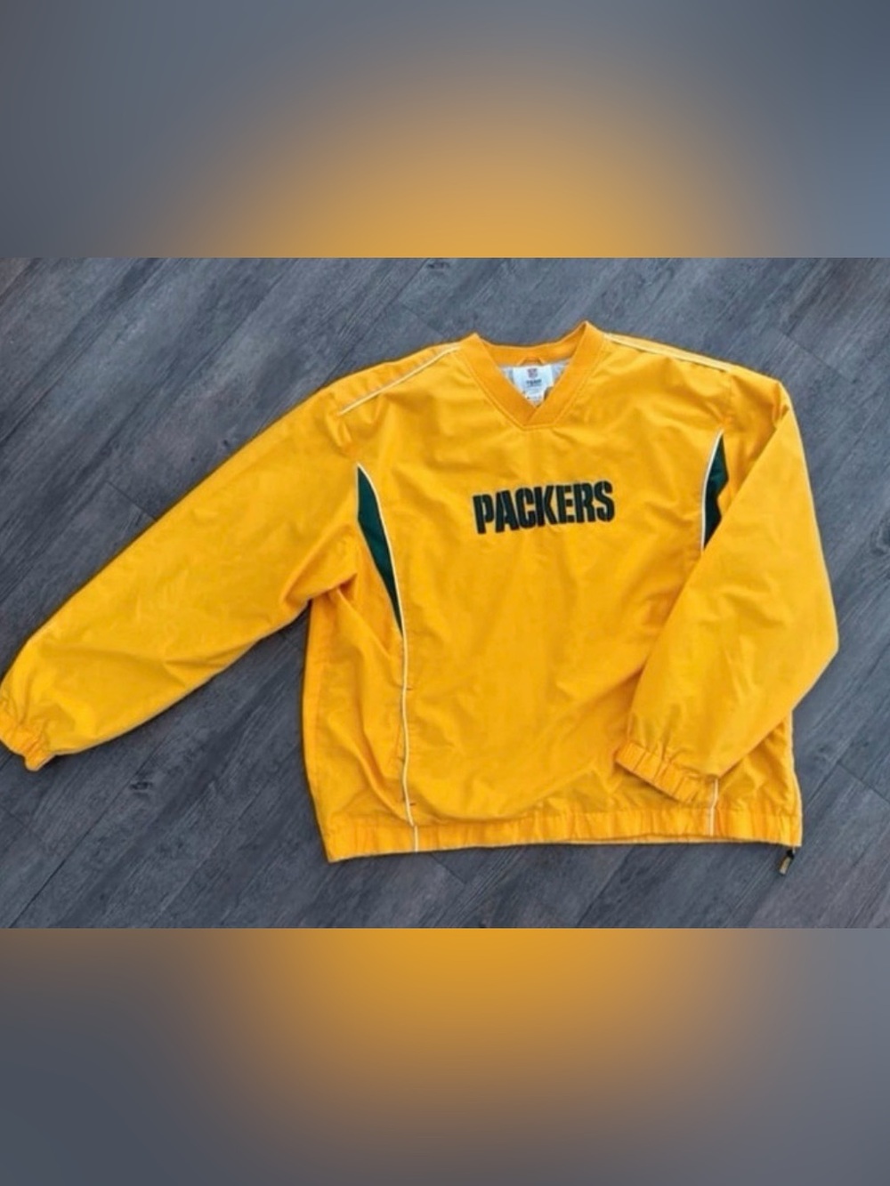 NFL Yellow V-Neck Packers Pullover Sweater with Green Accents